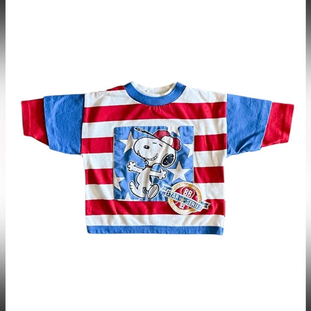 Vtg 90s Snoopy Baseball Striped Double Layer Tee 3T Kidcore Peanuts Rare